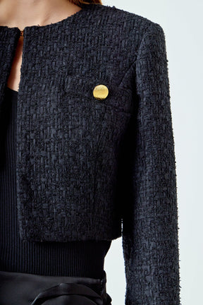 Cropped Buttoned Tweed Jacket