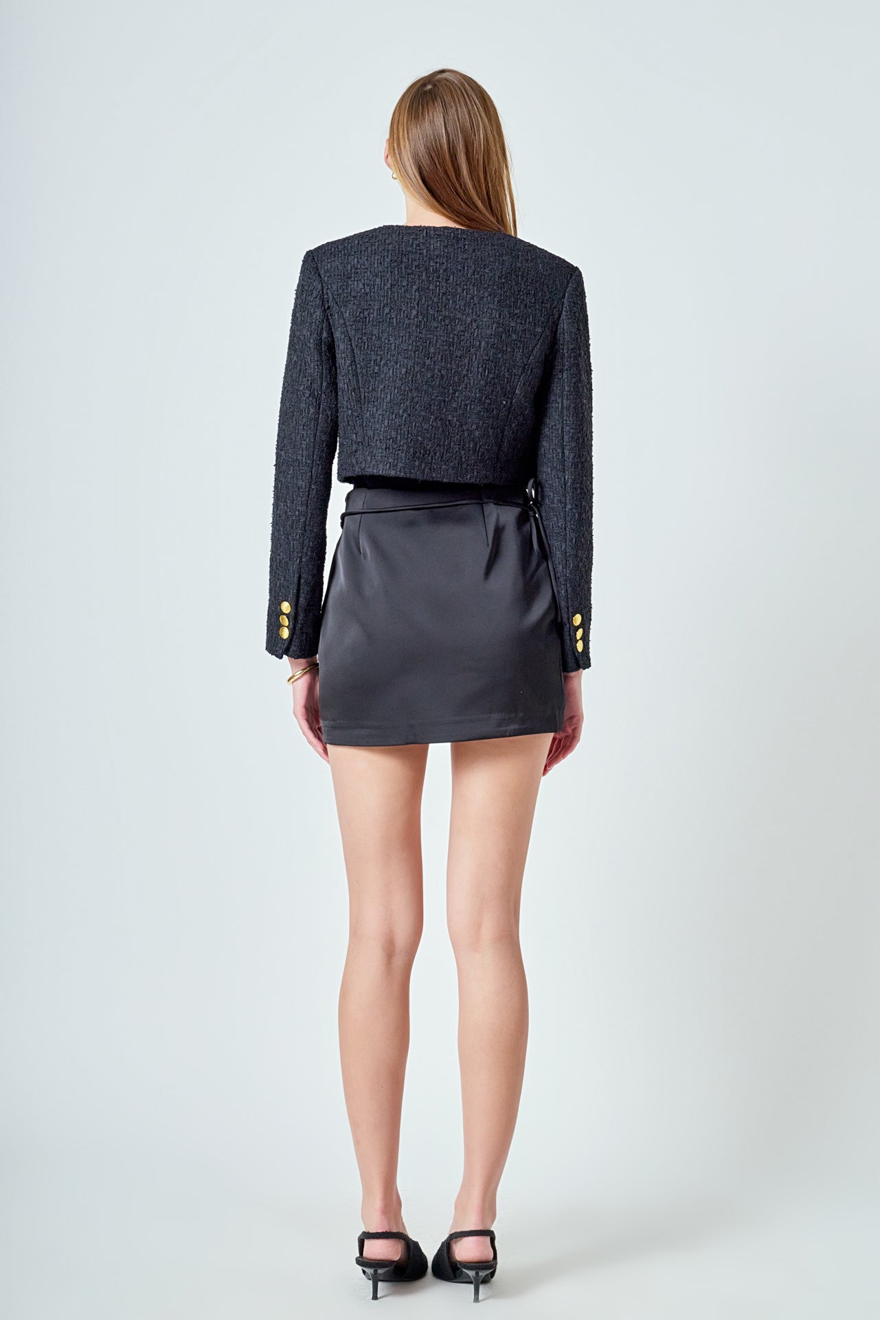 Cropped Buttoned Tweed Jacket