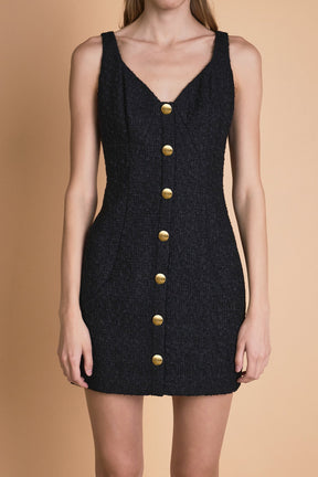 ENDLESS ROSE - Endless Rose - V Neck Tweed Mini Dress with Gold Buttons - DRESSES available at Objectrare