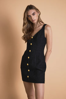 ENDLESS ROSE - Endless Rose - V Neck Tweed Mini Dress with Gold Buttons - DRESSES available at Objectrare