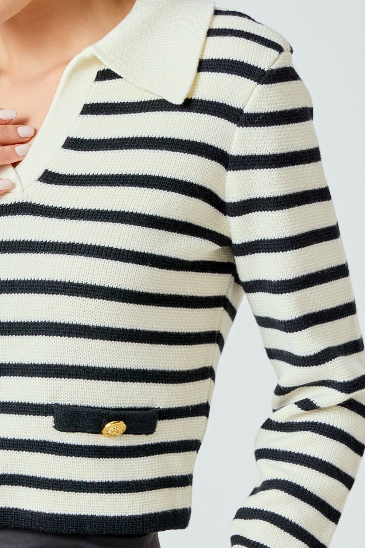 ENDLESS ROSE - Striped Knit collared Sweater - SWEATERS & KNITS available at Objectrare