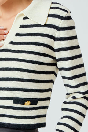 ENDLESS ROSE - Striped Knit collared Sweater - SWEATERS & KNITS available at Objectrare