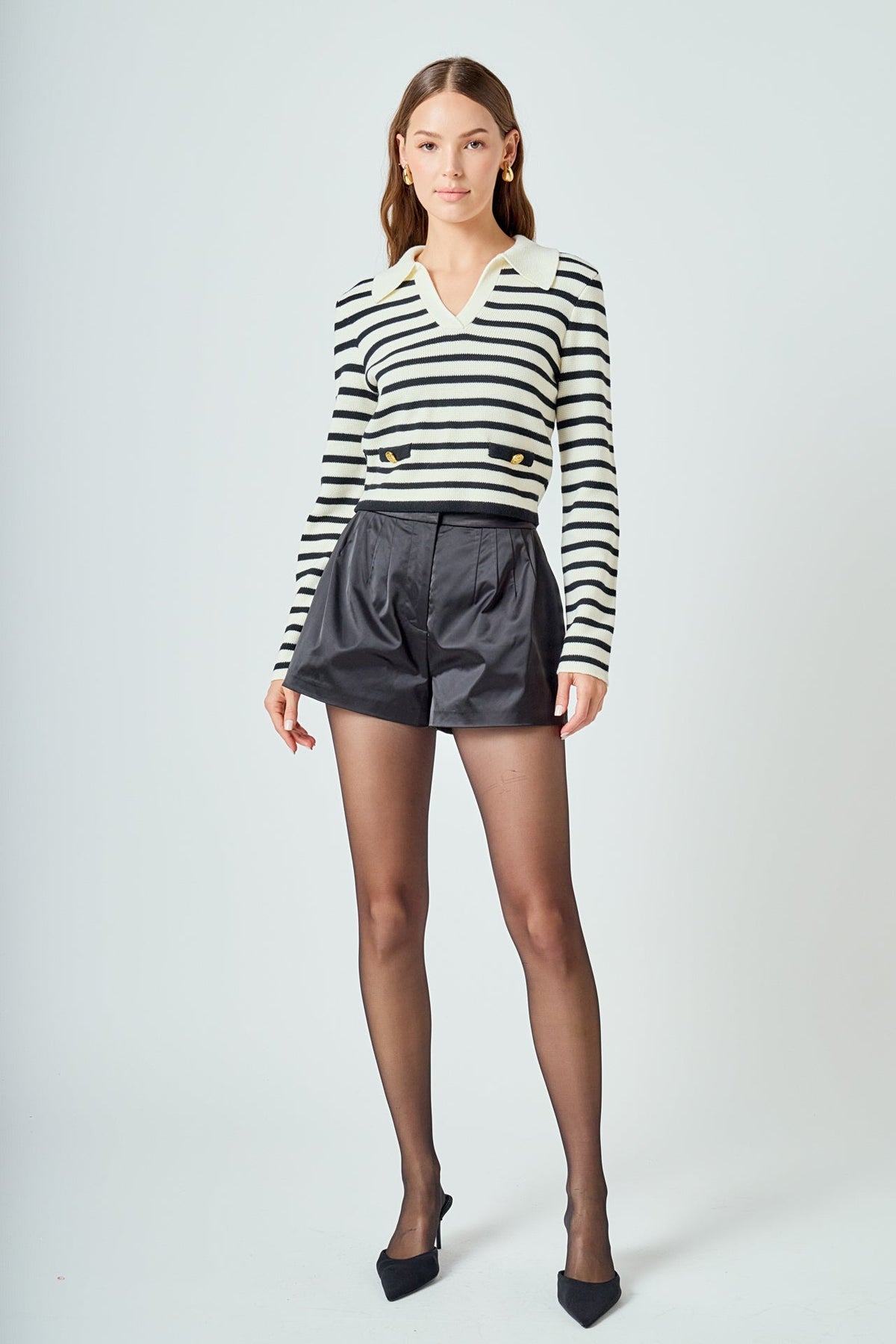 ENDLESS ROSE - Striped Knit collared Sweater - SWEATERS & KNITS available at Objectrare