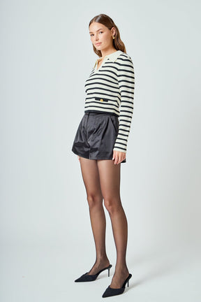 ENDLESS ROSE - Striped Knit collared Sweater - SWEATERS & KNITS available at Objectrare