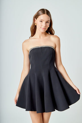 ENDLESS ROSE - Jewel Trim Flounced Mini Dress - DRESSES available at Objectrare