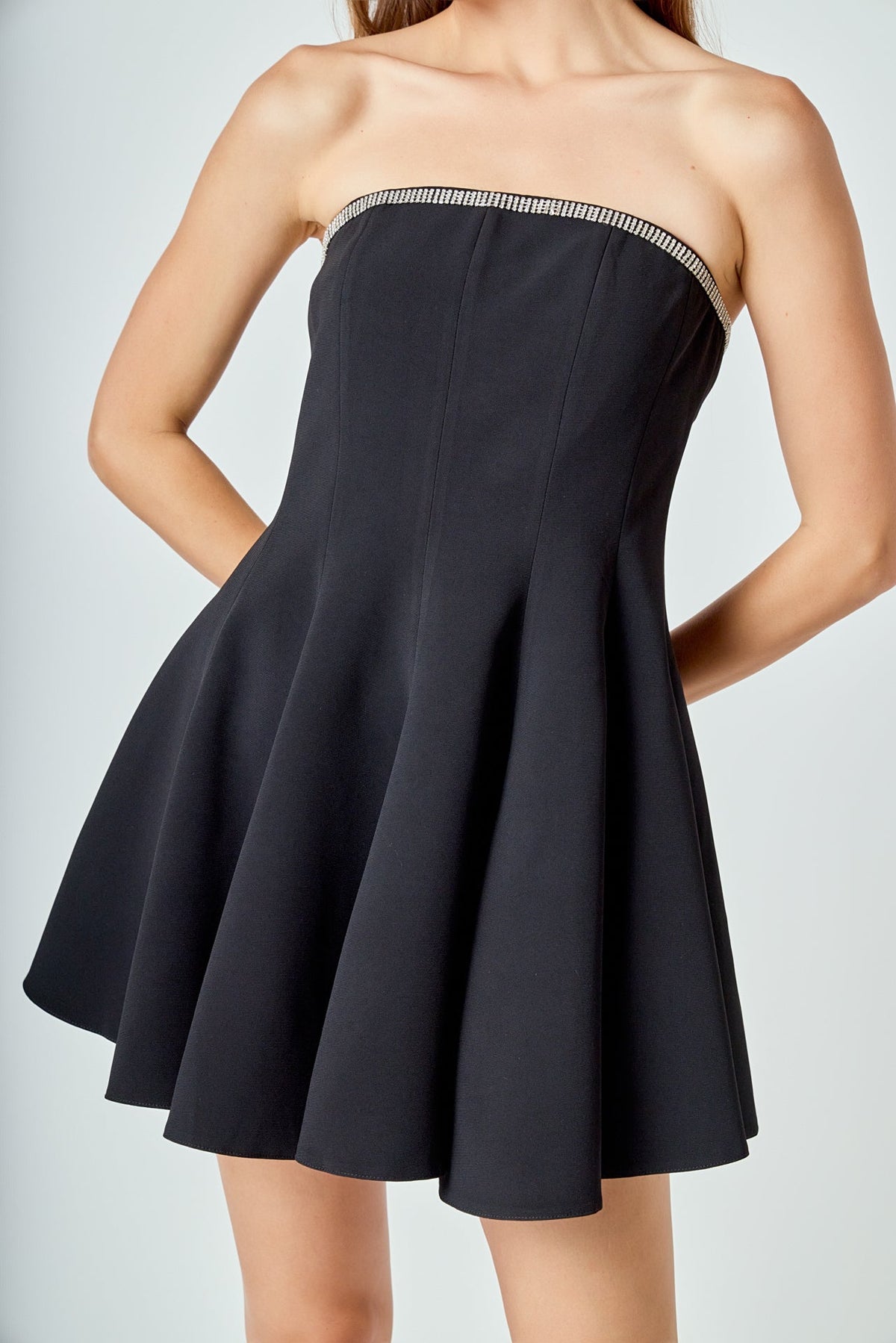 ENDLESS ROSE - Jewel Trim Flounced Mini Dress - DRESSES available at Objectrare