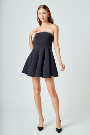 ENDLESS ROSE - Jewel Trim Flounced Mini Dress - DRESSES available at Objectrare