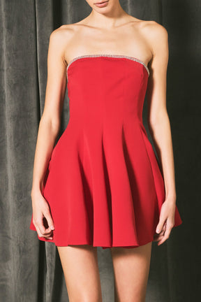 ENDLESS ROSE - Jewel Trim Flounced Mini Dress - DRESSES available at Objectrare