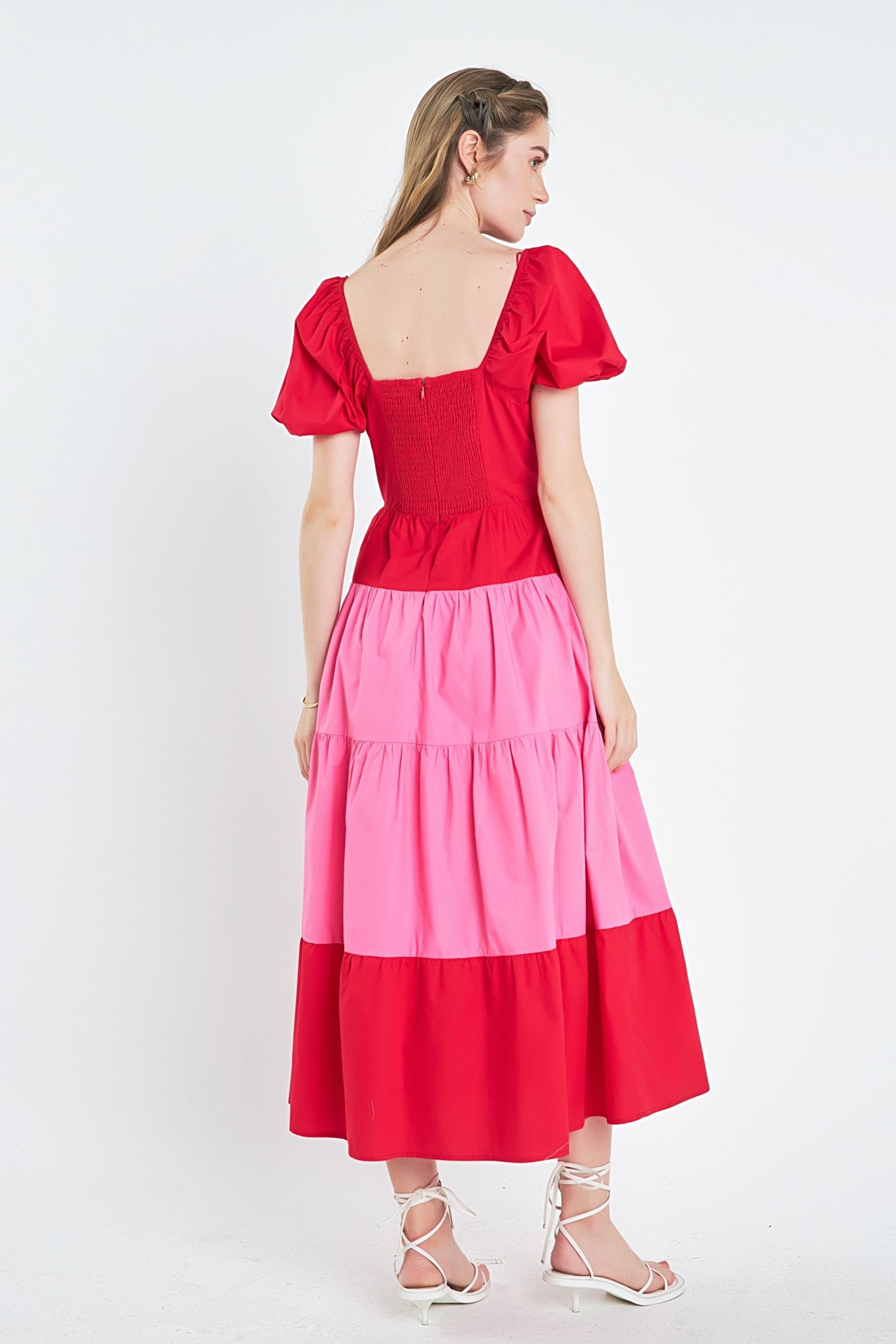 Color Block Puff Sleeve Maxi Dress