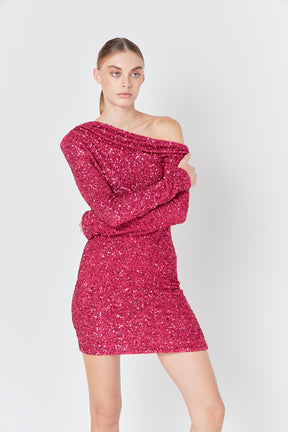 ENDLESS ROSE - One Shoulder Sequins Dress - DRESSES available at Objectrare