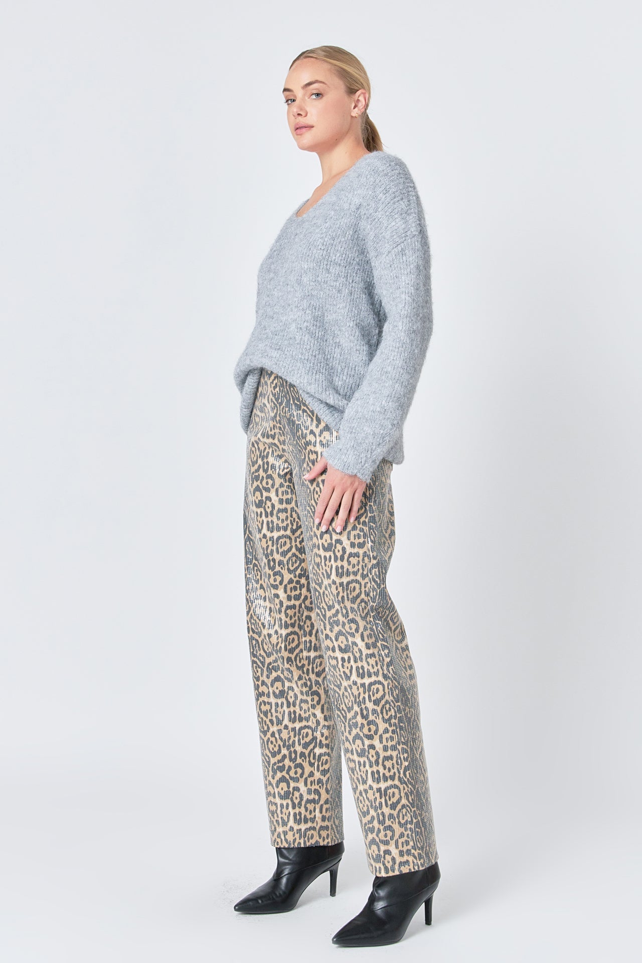 ENDLESS ROSE - Endless Rose - Leopard Wide Leg Denim - PANTS available at Objectrare