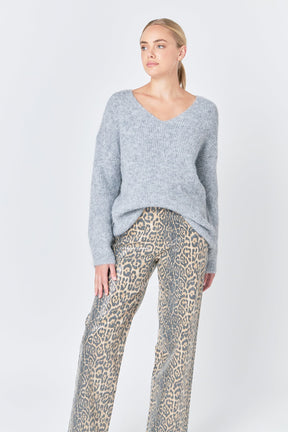 ENDLESS ROSE - Leopard Wide Leg Denim - PANTS available at Objectrare