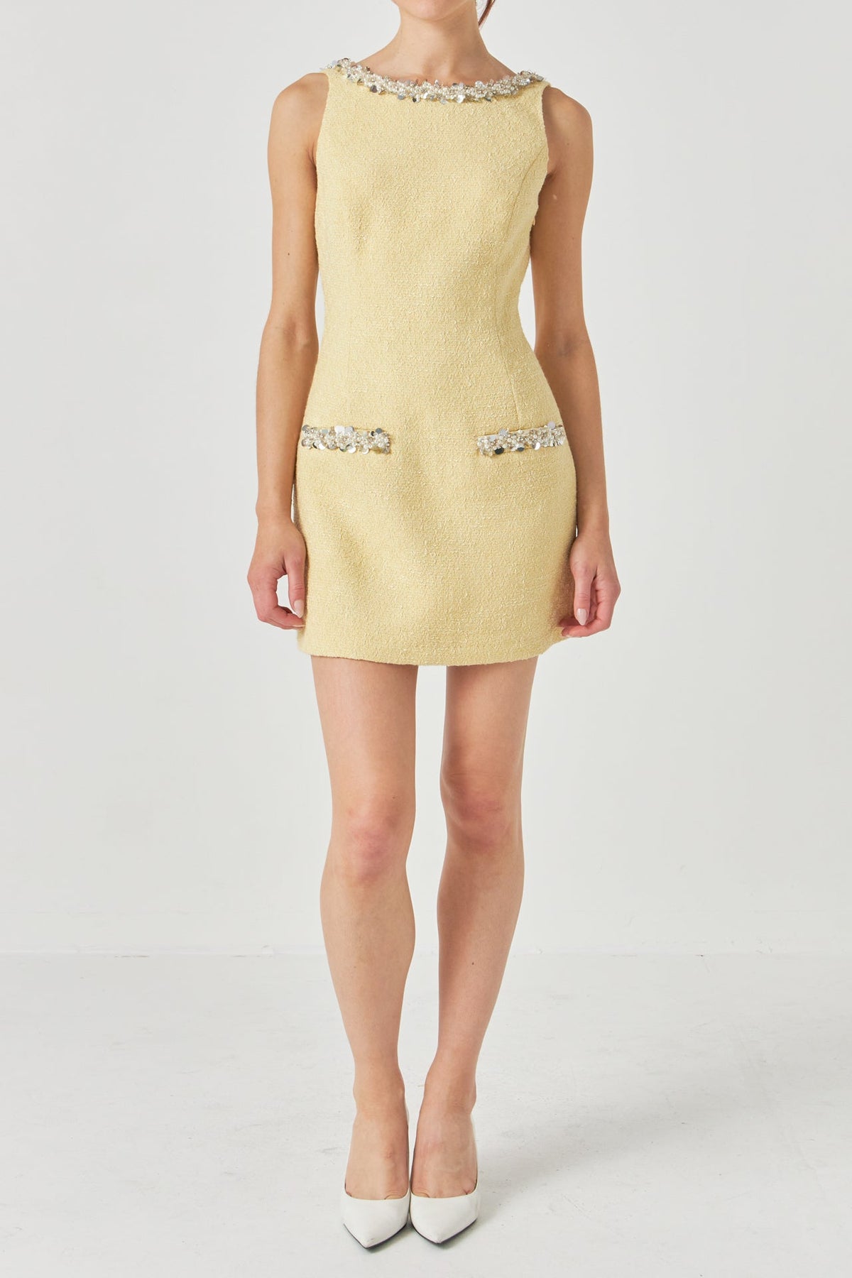 Tweed Open Back Mini Dress