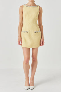 Tweed Open Back Mini Dress