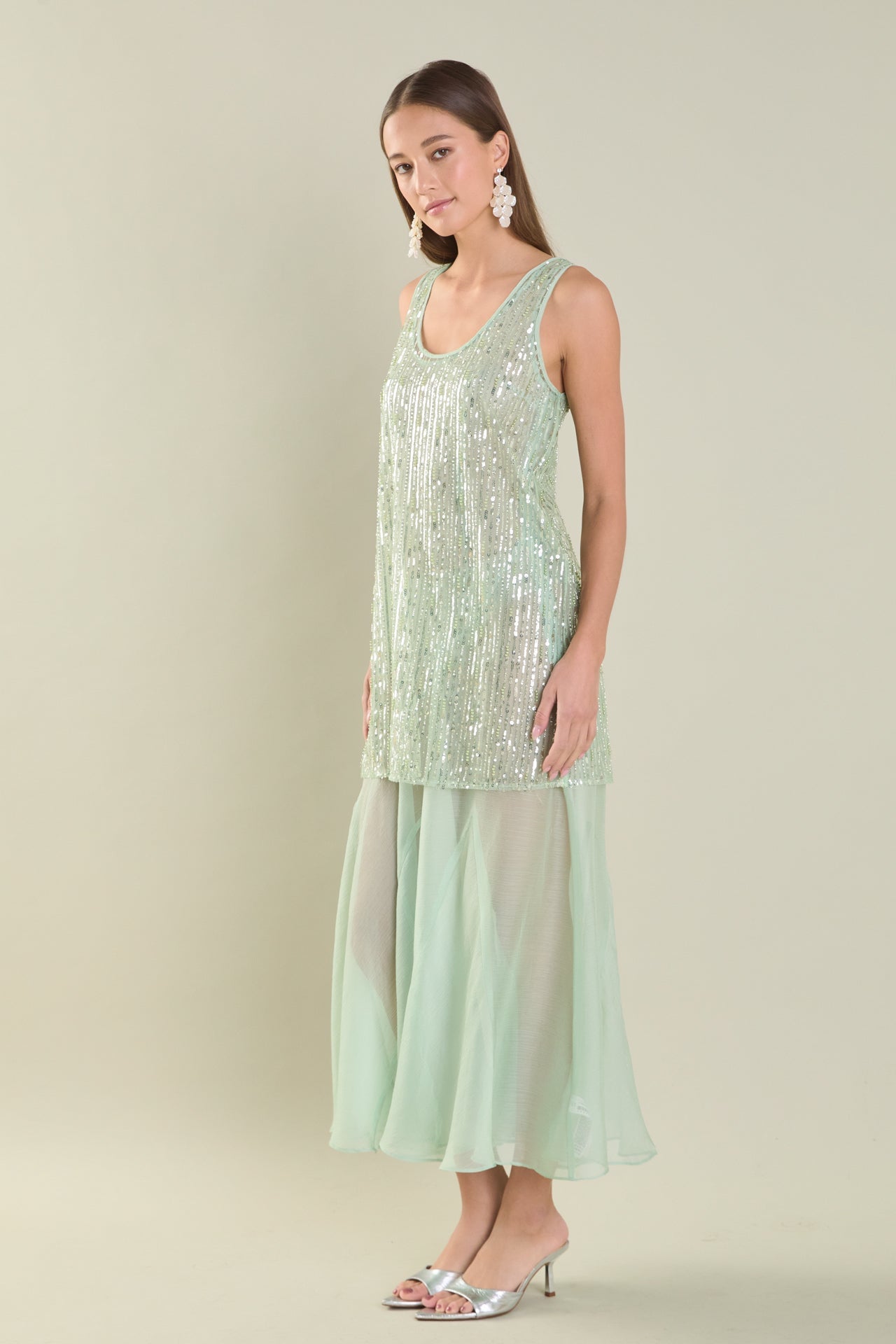 Endless Rose - Sequins Overlay Chiffon Maxi Dress