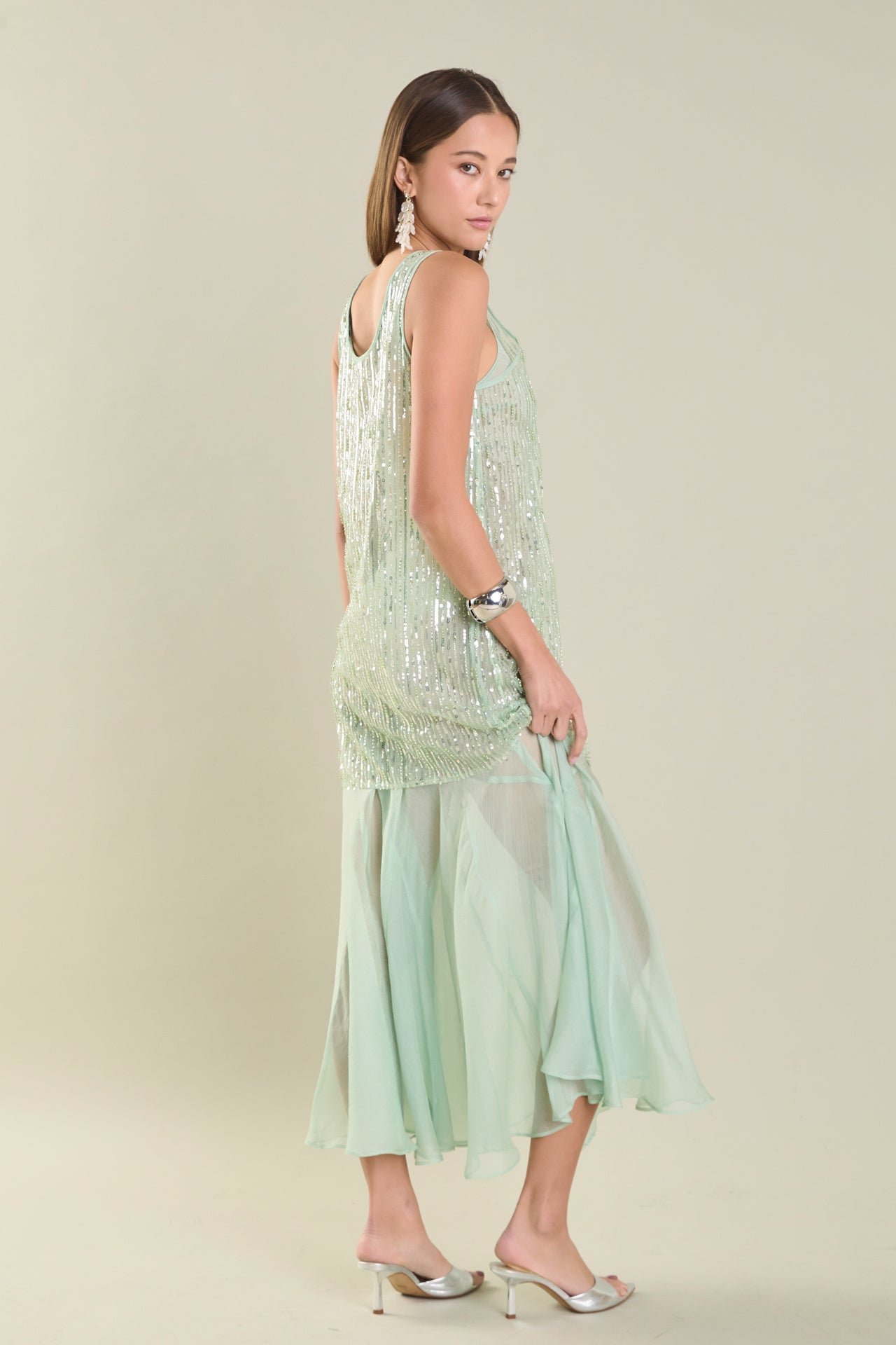 Endless Rose - Sequins Overlay Chiffon Maxi Dress