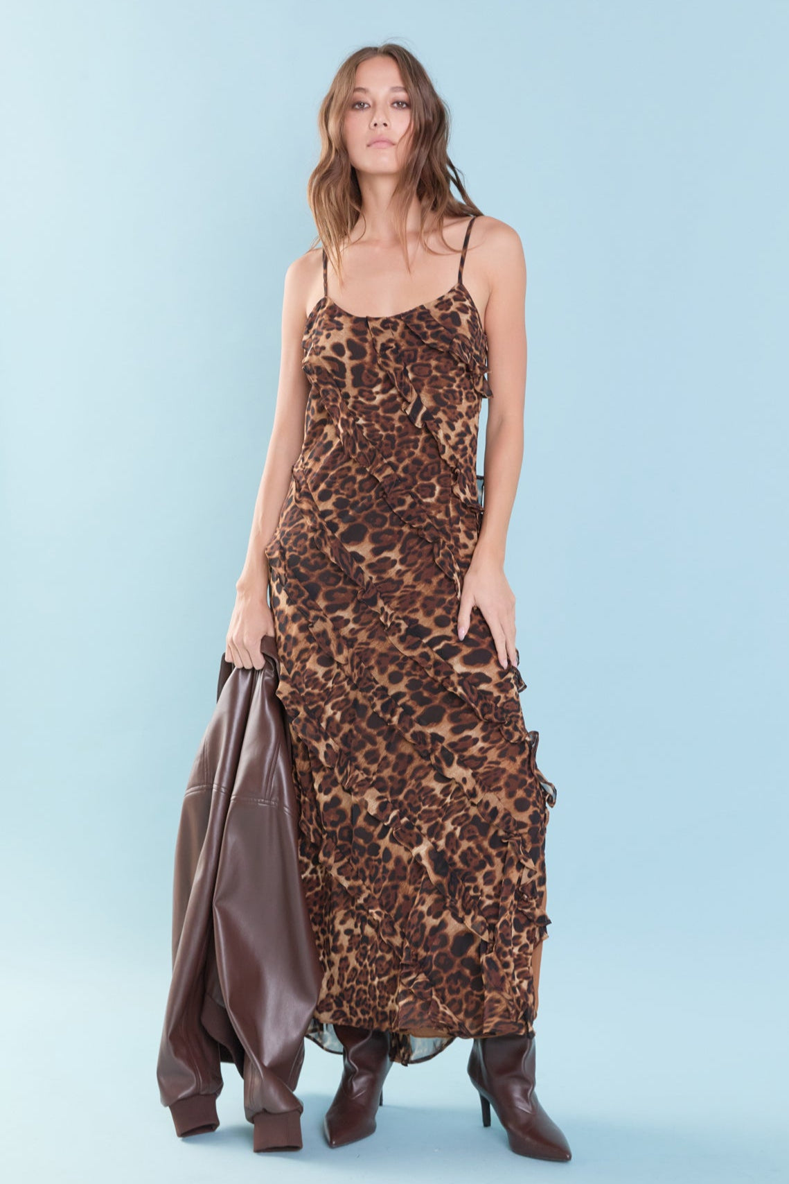 ENDLESS ROSE - Endless Rose - Animal Print Ruffled Slip Maxi Dress - DRESSES available at Objectrare