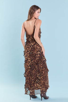 ENDLESS ROSE - Animal Print Ruffled Slip Maxi Dress - DRESSES available at Objectrare