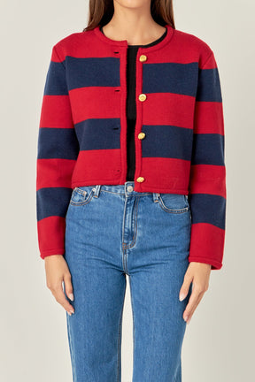 ENGLISH FACTORY - Striped Knit Cardigan - SWEATERS & KNITS available at Objectrare