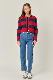 ENGLISH FACTORY - Striped Knit Cardigan - SWEATERS & KNITS available at Objectrare