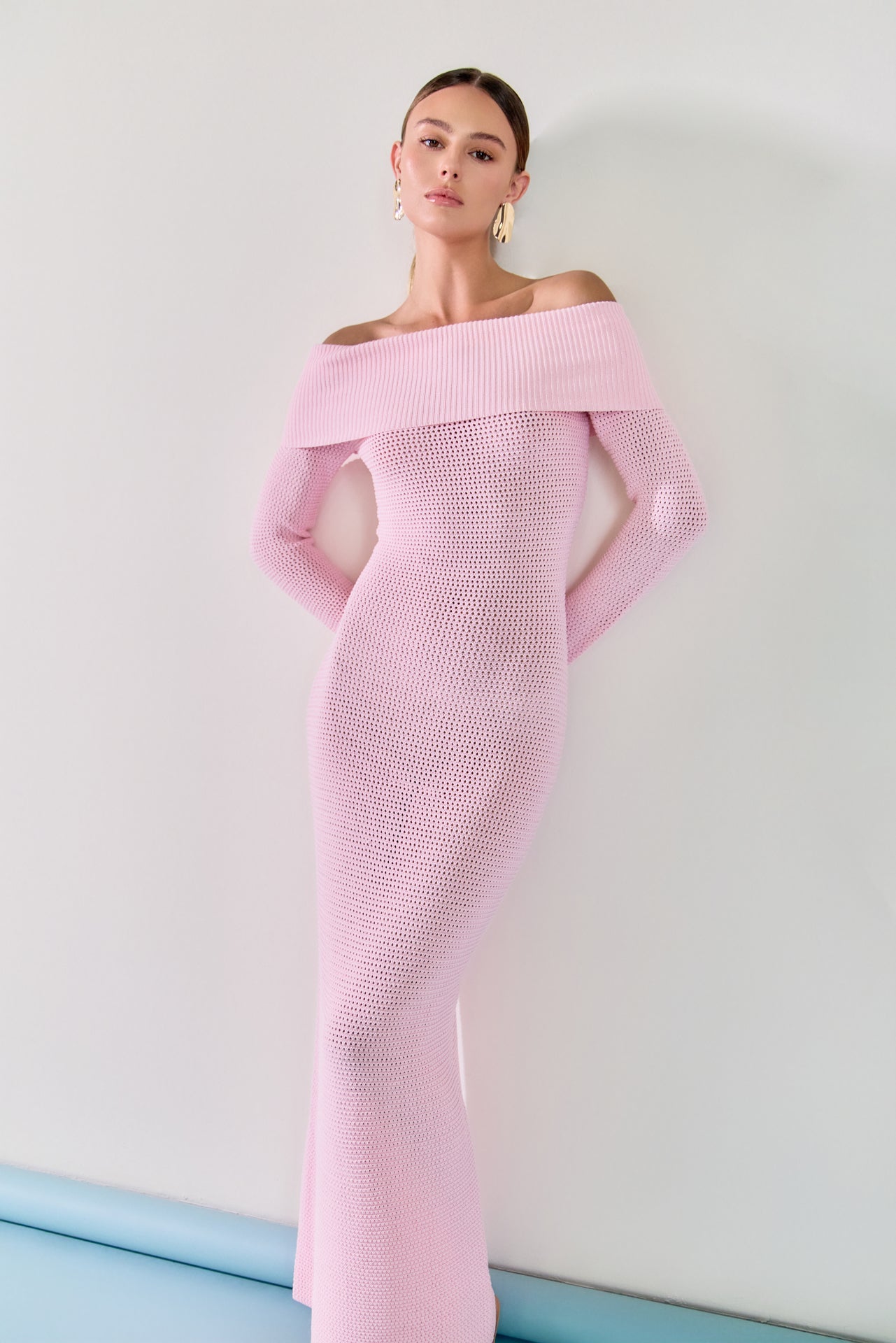 ENDLESS ROSE - Off-the-Shoulder Long Sleeve Midi Dress - DRESSES available at Objectrare