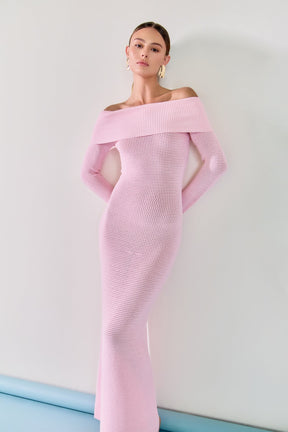 ENDLESS ROSE - Off-the-Shoulder Long Sleeve Midi Dress - DRESSES available at Objectrare