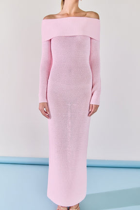 ENDLESS ROSE - Off-the-Shoulder Long Sleeve Midi Dress - DRESSES available at Objectrare