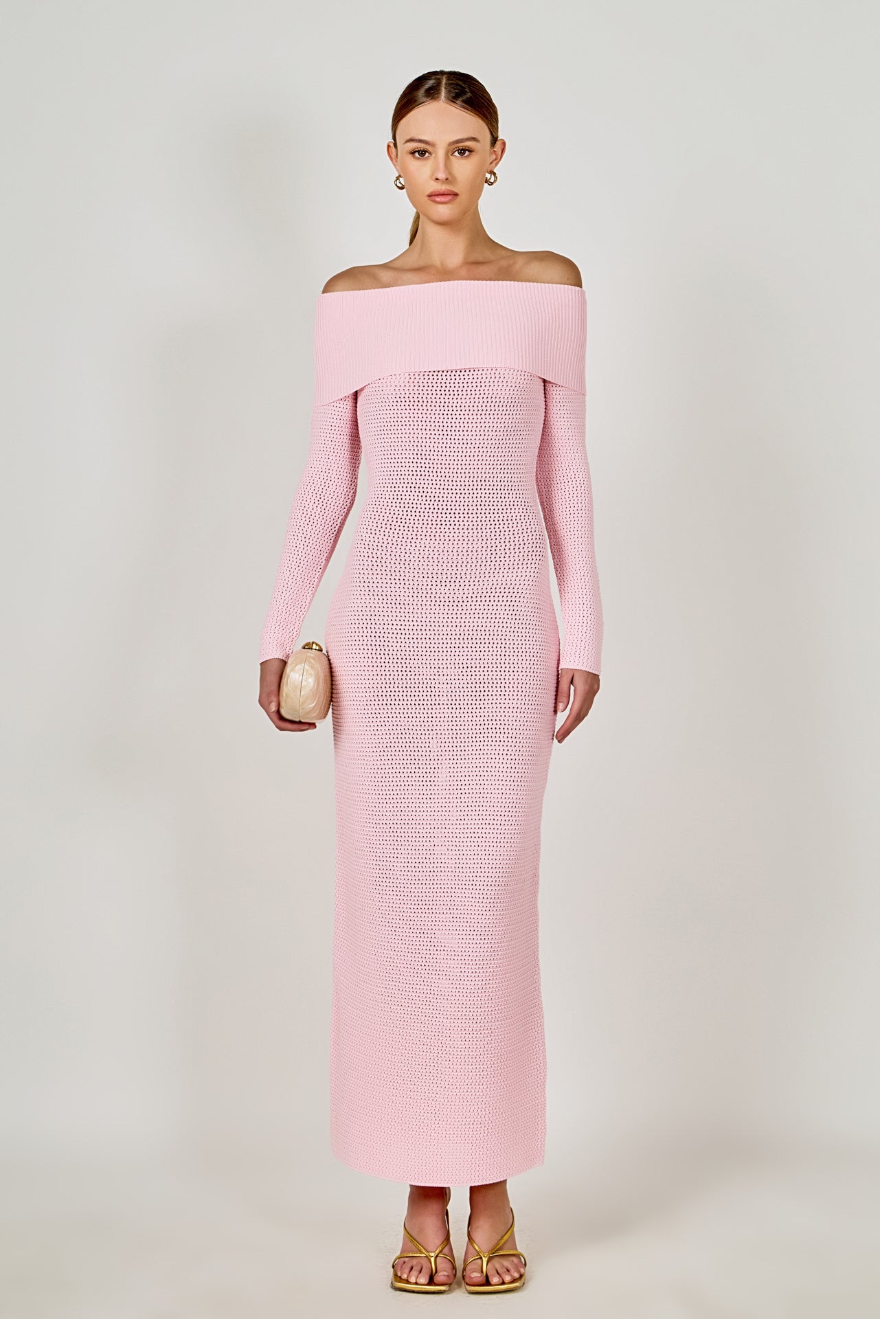 ENDLESS ROSE - Off-the-Shoulder Long Sleeve Midi Dress - DRESSES available at Objectrare