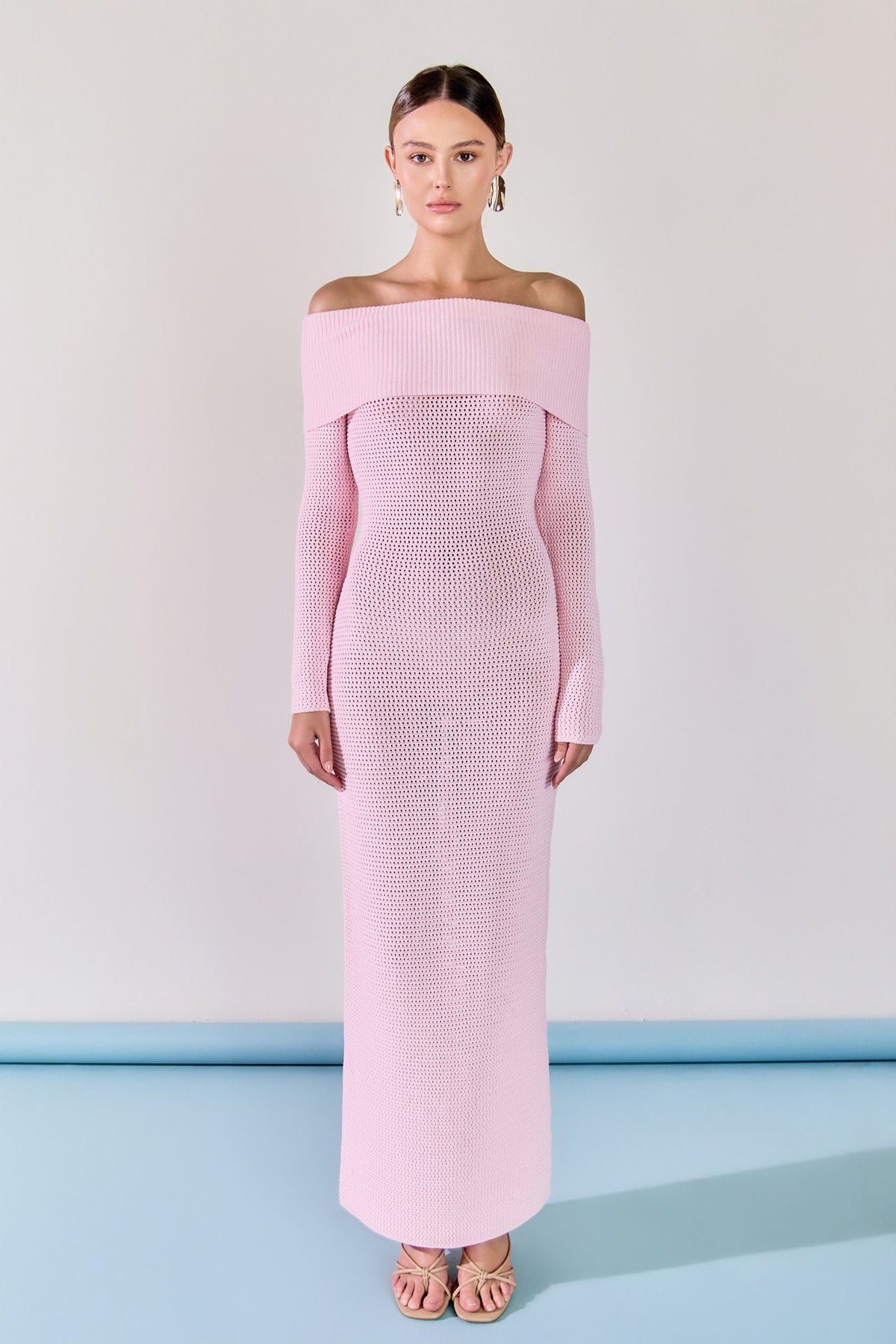 ENDLESS ROSE - Off-the-Shoulder Long Sleeve Midi Dress - DRESSES available at Objectrare