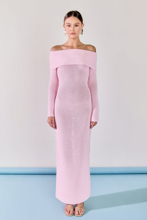 ENDLESS ROSE - Off-the-Shoulder Long Sleeve Midi Dress - DRESSES available at Objectrare