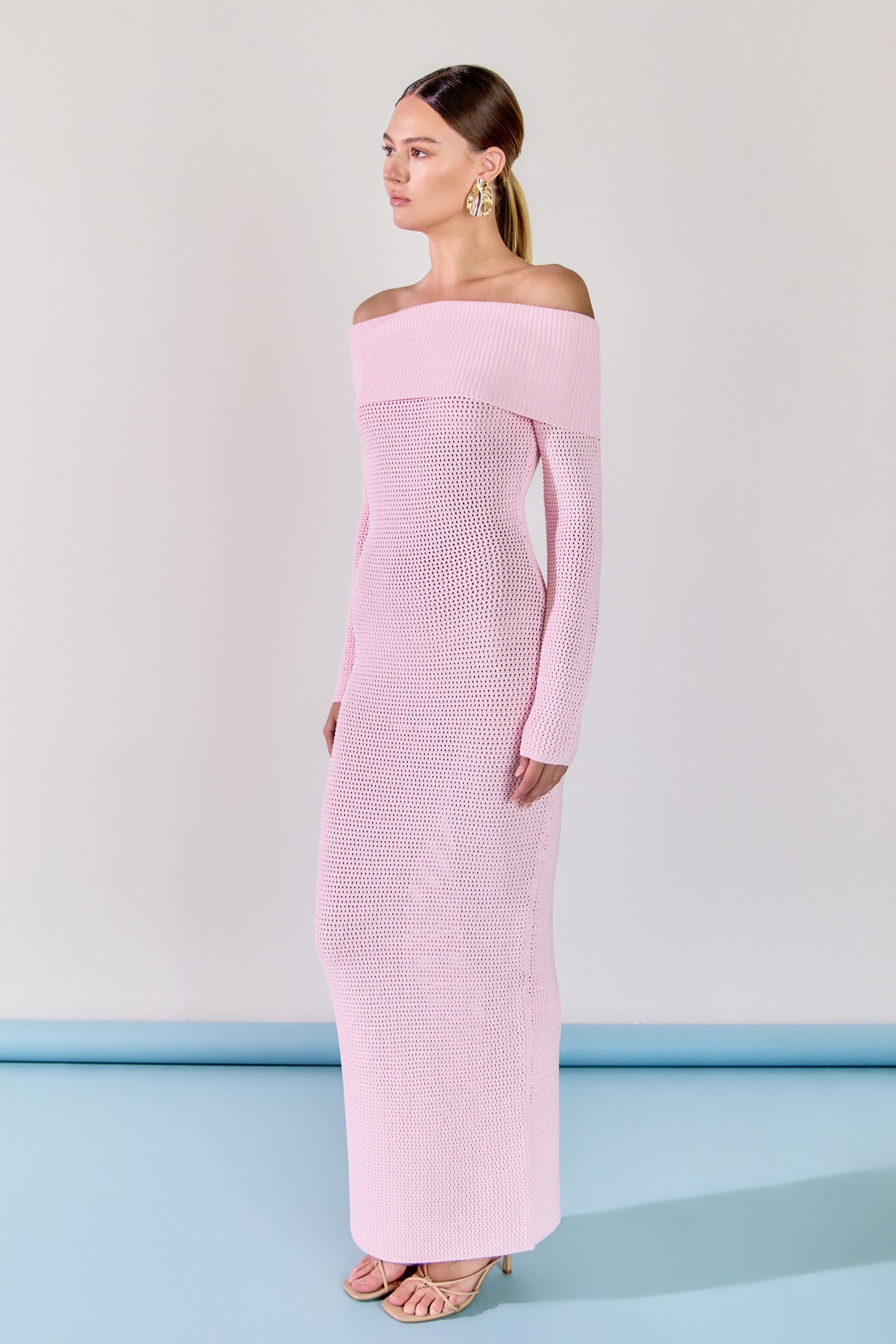 ENDLESS ROSE - Off-the-Shoulder Long Sleeve Midi Dress - DRESSES available at Objectrare