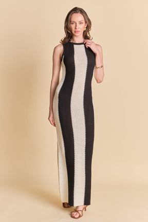 ENDLESS ROSE - Vertical Stripe Fitted Maxi Dress - DRESSES available at Objectrare