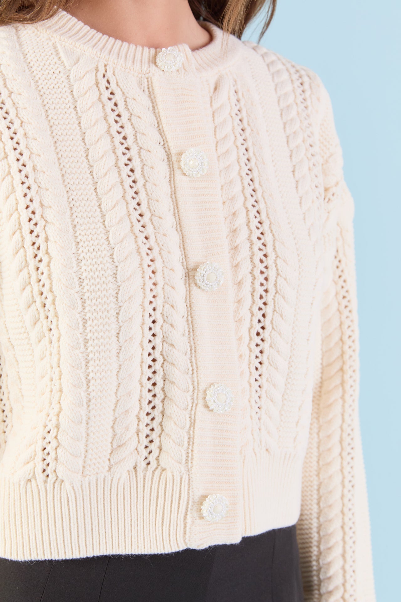 ENDLESS ROSE - Endless Rose - Cable Knit Buttoned Sweater - SWEATERS & KNITS available at Objectrare