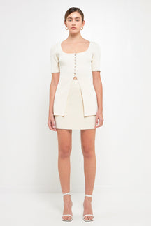 ENDLESS ROSE - Short Sleeve Long Knit Button Up - TOPS available at Objectrare