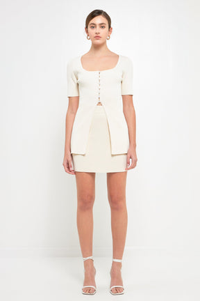 ENDLESS ROSE - Short Sleeve Long Knit Button Up - TOPS available at Objectrare