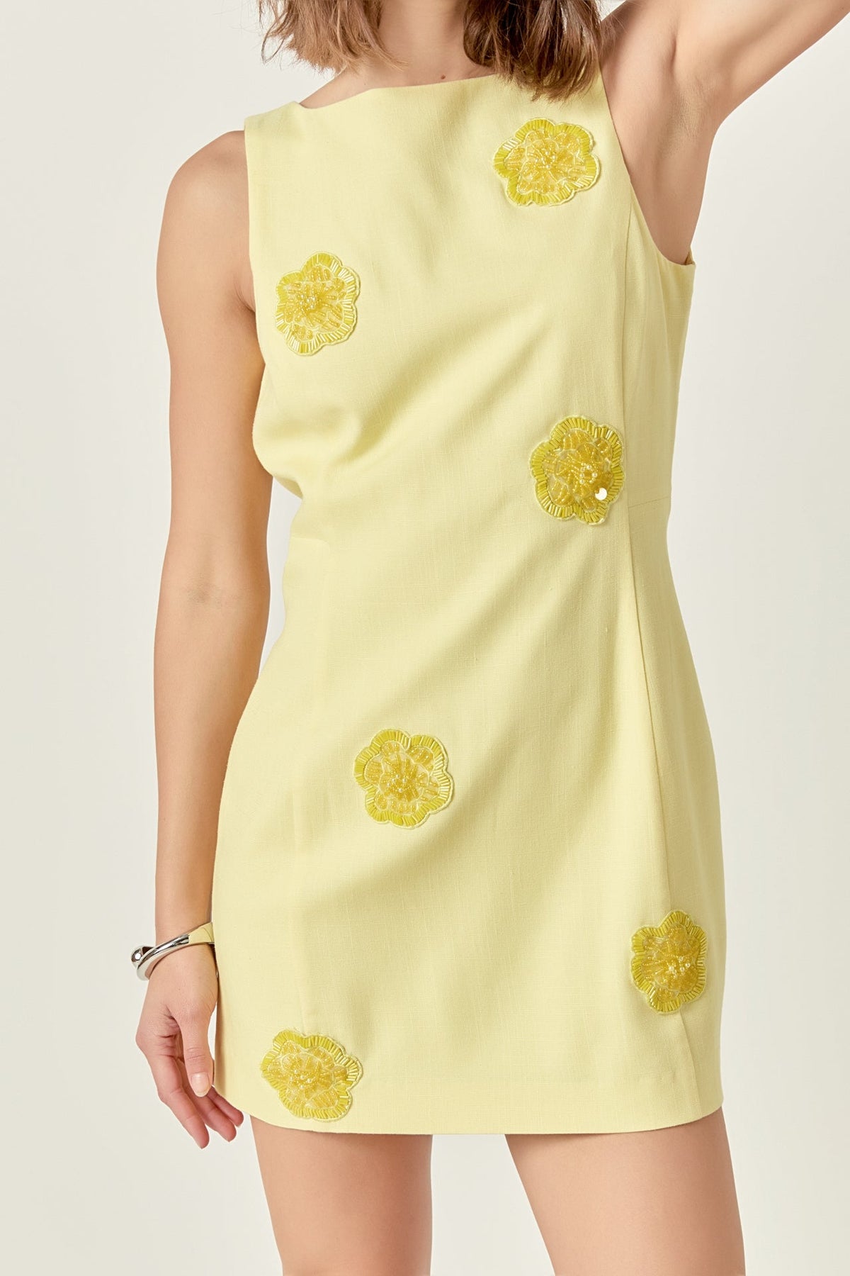 Embellished Linen Mini Dress