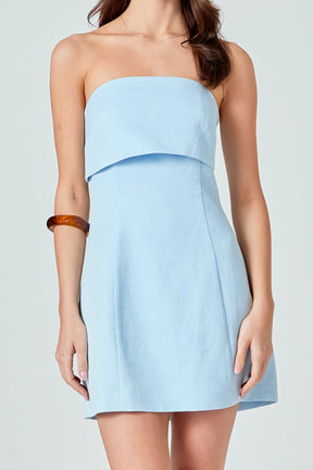 ENDLESS ROSE - Folded Panel Linen Mini Dress - DRESSES available at Objectrare