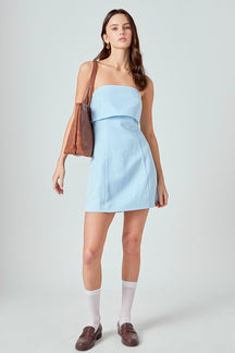 ENDLESS ROSE - Folded Panel Linen Mini Dress - DRESSES available at Objectrare