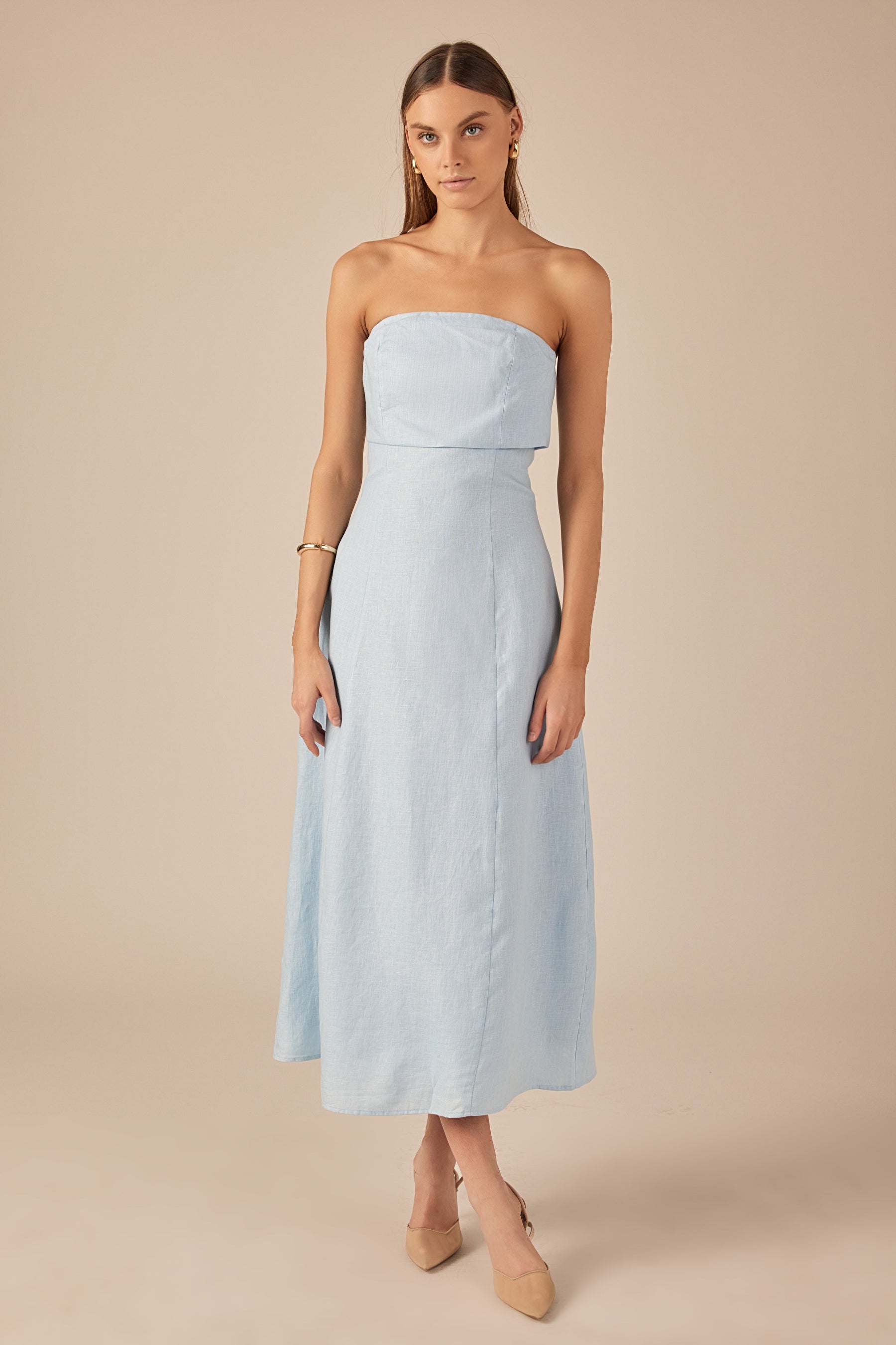 Endless Rose Women's Folded Strapless Linen Maxi Dress