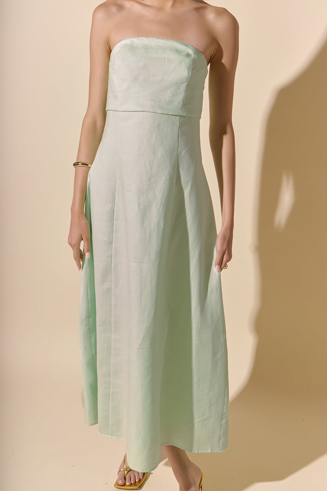 strapless linen maxi dress Endless Rose Women's Folded Strapless Linen Maxi Dress