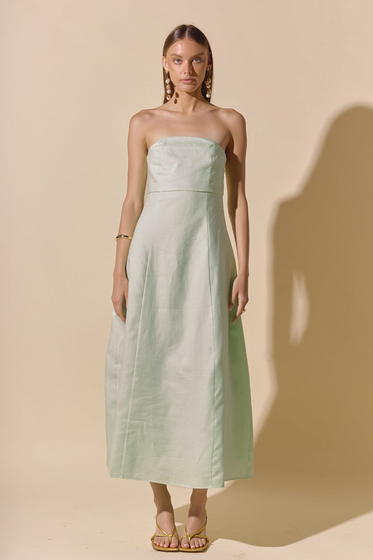 Lucia Folded Strapless Linen Maxi Dress