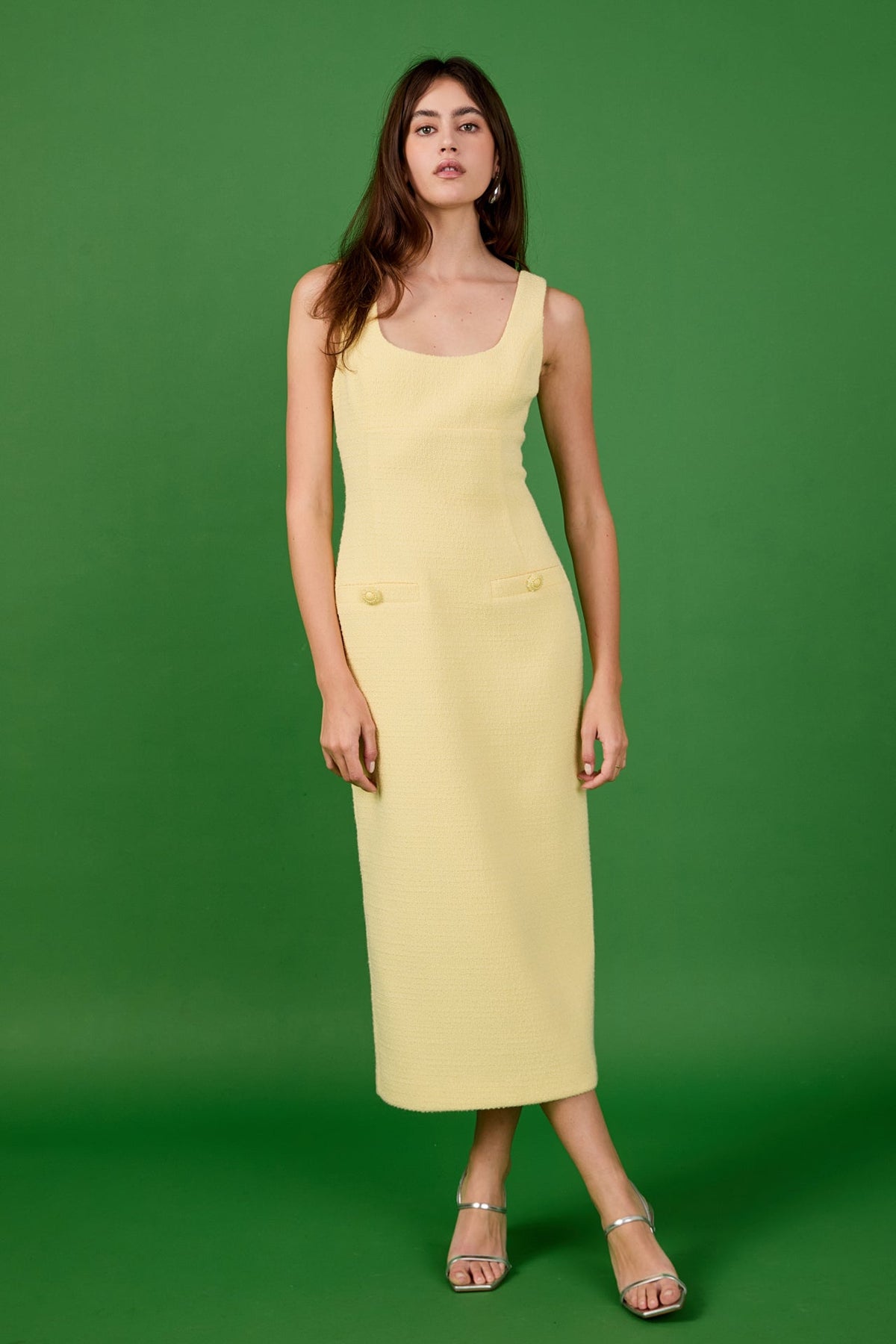 Tweed Scoop Neck Midi Dress