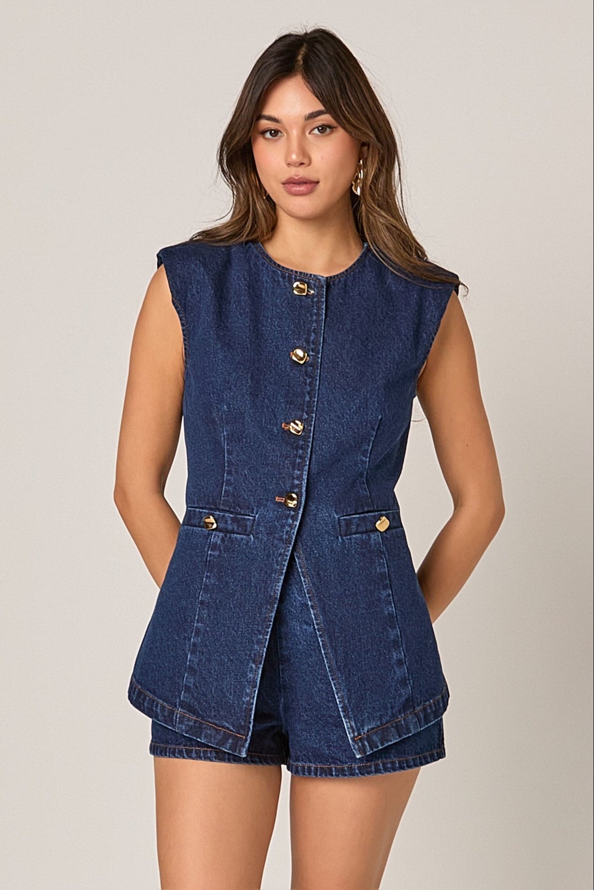 ENDLESS ROSE - Denim Buttoned Vest - JACKETS available at Objectrare