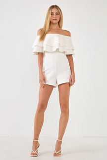 ENDLESS ROSE - Off the Shoulder Ruffled Romper - ROMPERS available at Objectrare