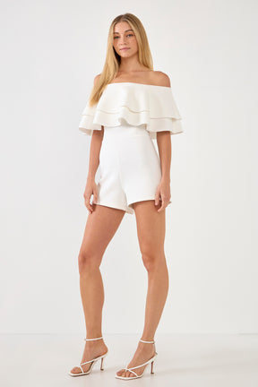 ENDLESS ROSE - Off the Shoulder Ruffled Romper - ROMPERS available at Objectrare