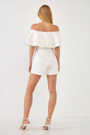 ENDLESS ROSE - Off the Shoulder Ruffled Romper - ROMPERS available at Objectrare