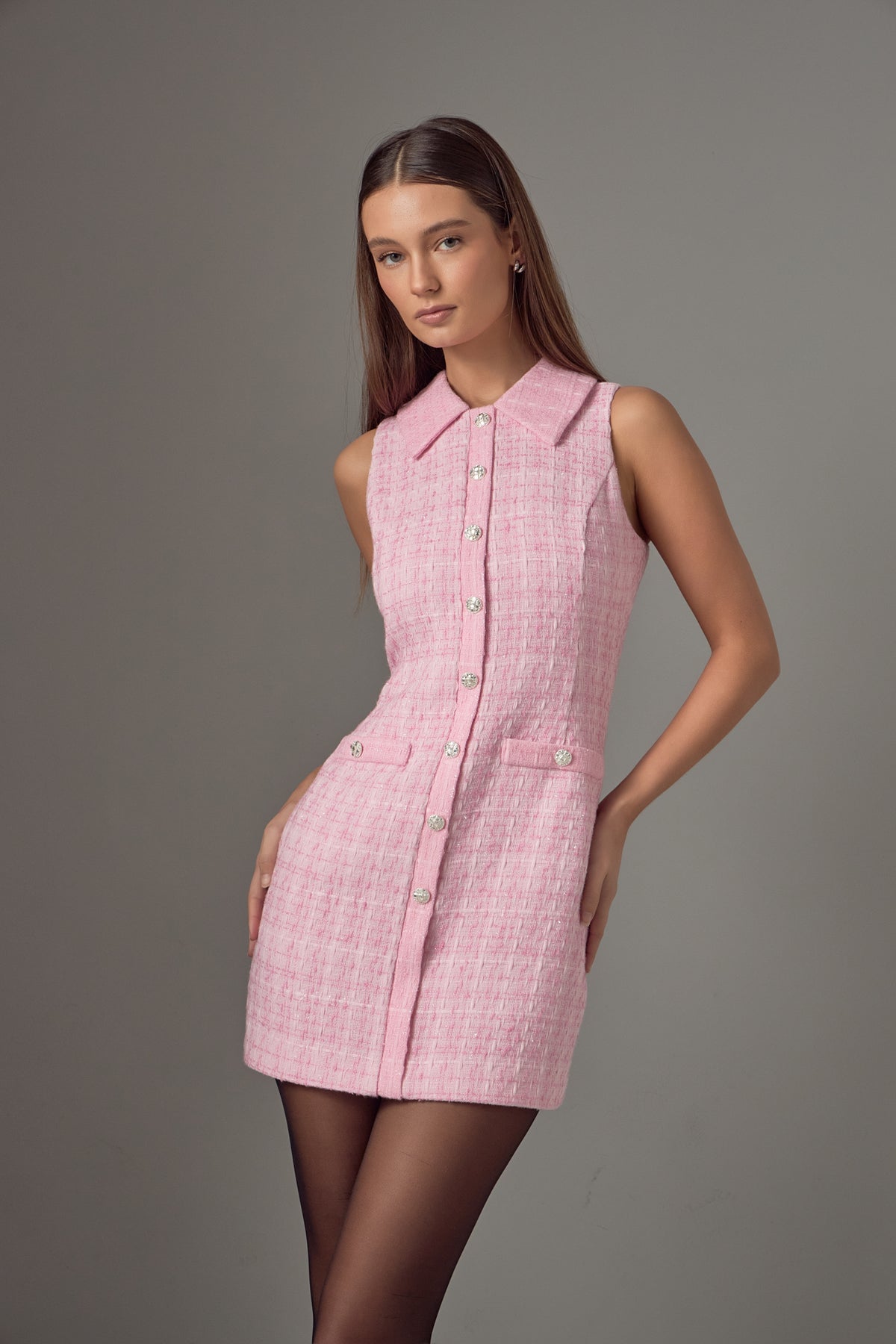 ENDLESS ROSE - Endless Rose - Paige Tweed Collared Mini Dress - DRESSES available at Objectrare