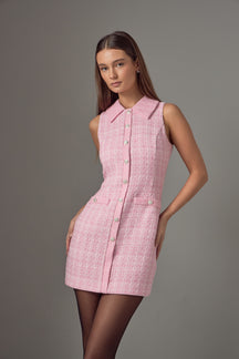 ENDLESS ROSE - Endless Rose - Paige Tweed Collared Mini Dress - DRESSES available at Objectrare