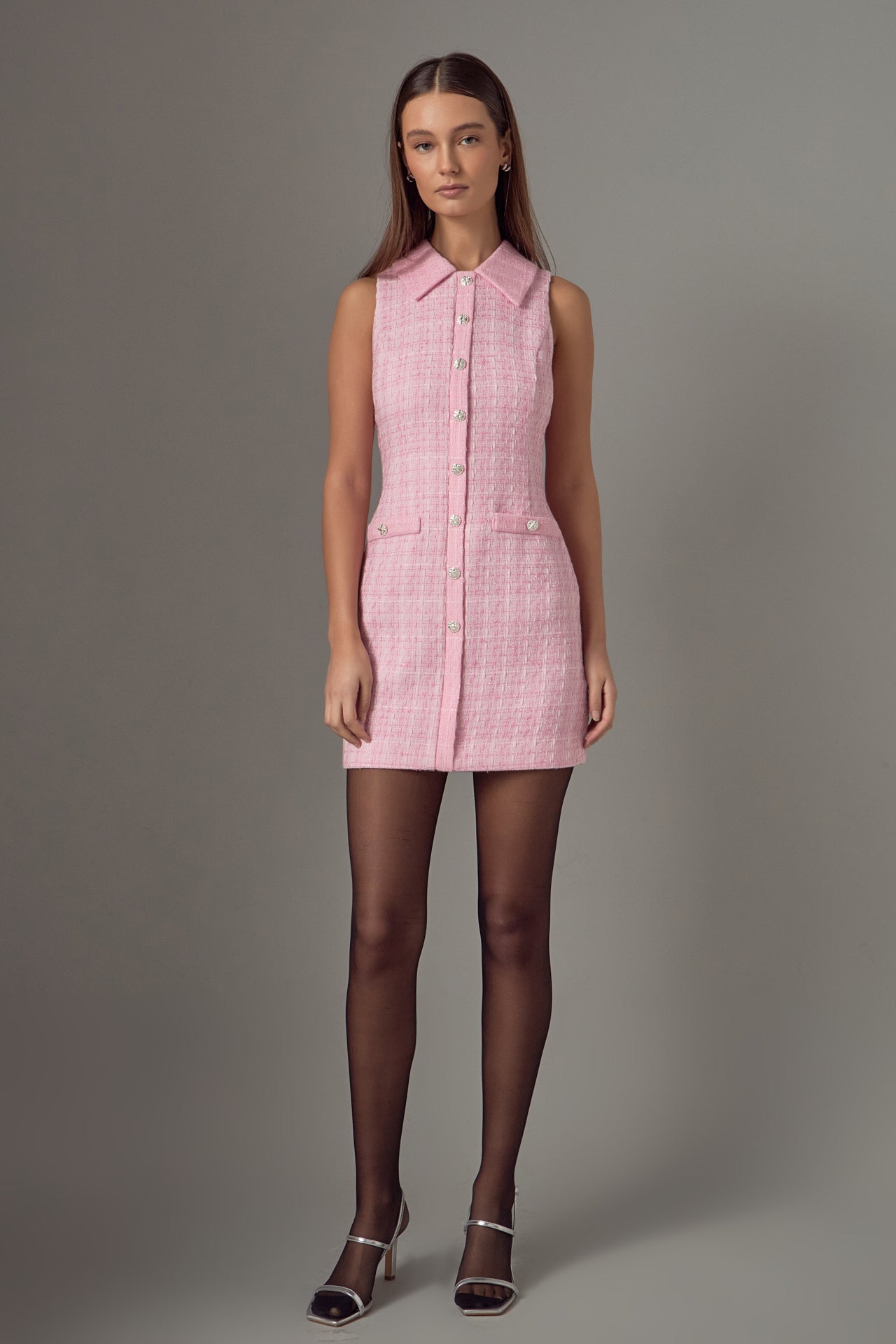 ENDLESS ROSE - Endless Rose - Paige Tweed Collared Mini Dress - DRESSES available at Objectrare