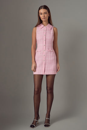 ENDLESS ROSE - Endless Rose - Paige Tweed Collared Mini Dress - DRESSES available at Objectrare